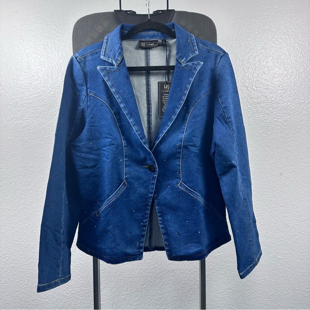 DG2 Diane Gilman Women's Blue Denim Embellished Stretch Jacket Size L